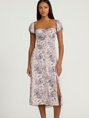 Floral Sweetheart Off The Shoulder Ruched Front Midi Dress